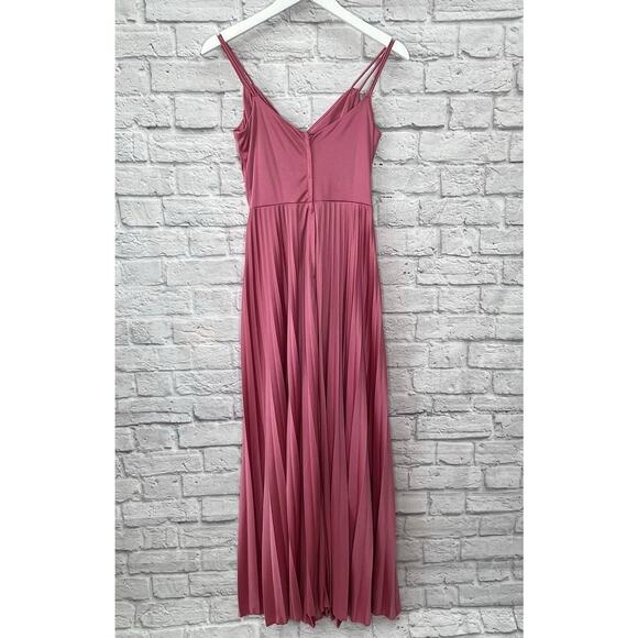 Vintage 70's Mauve Maxi Dress Pleated Skirt Sheer Lace Cardigan Size S/M Union - Picture 3 of 14